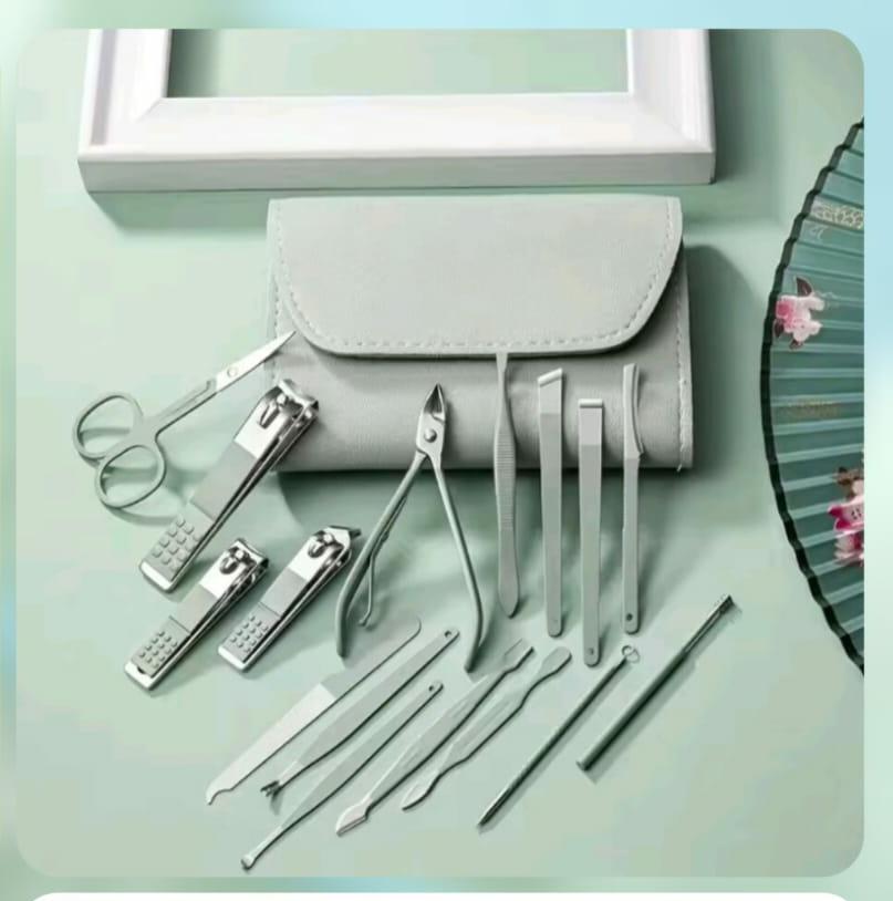 16 PCs Nail Kit Pouch – Complete Manicure Pedicure Set with Travel Case