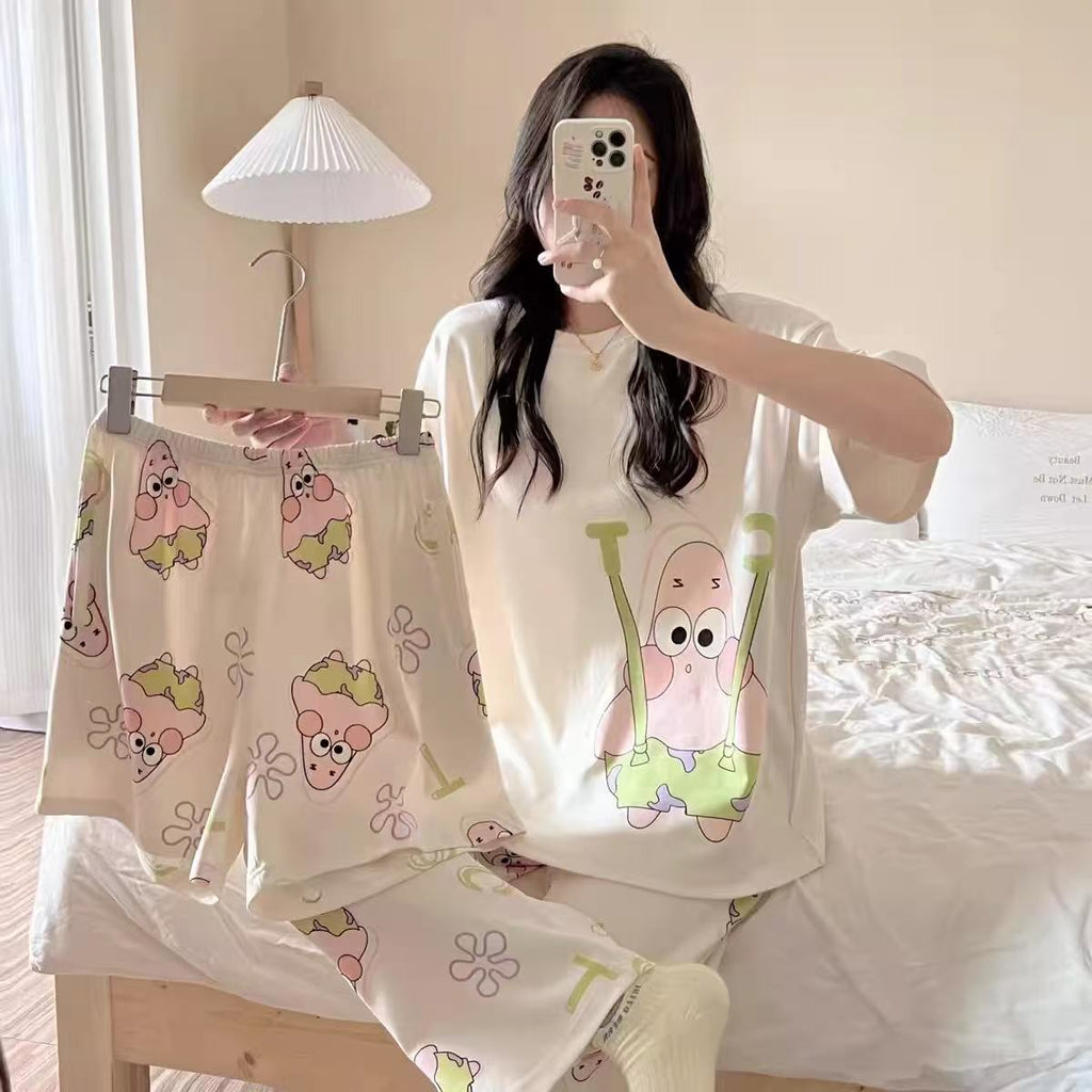 Premium 3 Piece Malai Cotton Nightwear Set