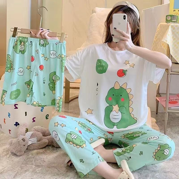 Premium 3 Piece Malai Cotton Nightwear Set