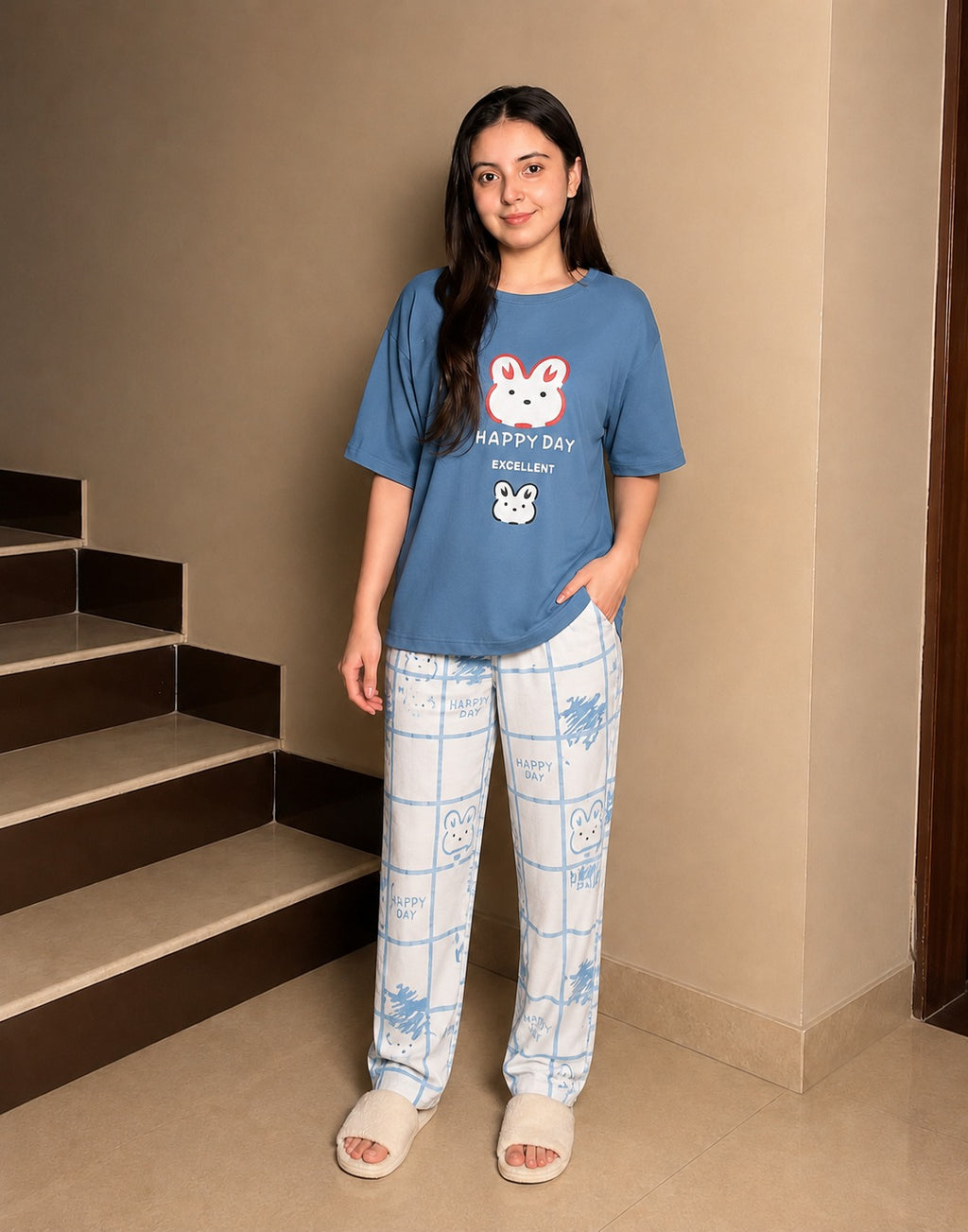 Happy Day Print Jersey Night Suit