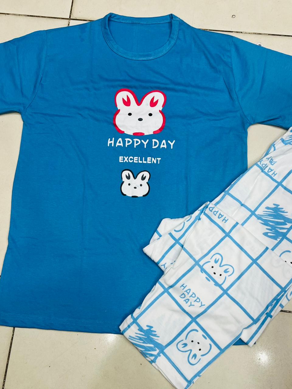 Happy Day Print Jersey Night Suit