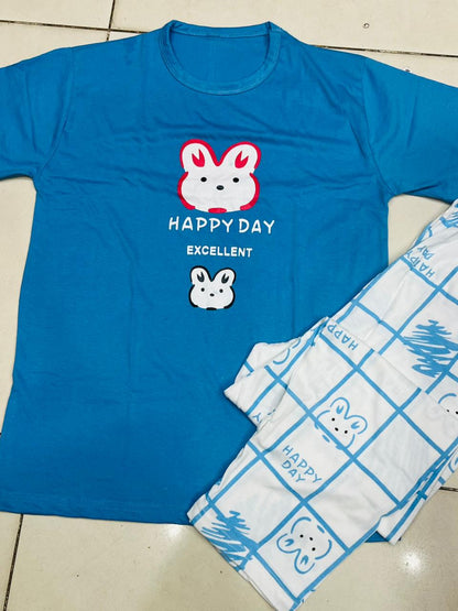 Happy Day Print Jersey Night Suit