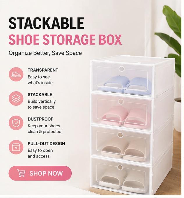Stackable Shoe Storage Organizer Box | Transparent Plastic Shoe Case