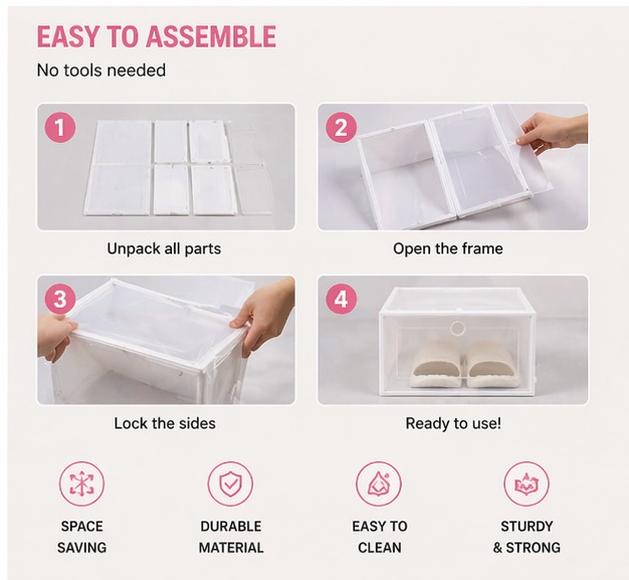 Stackable Shoe Storage Organizer Box | Transparent Plastic Shoe Case