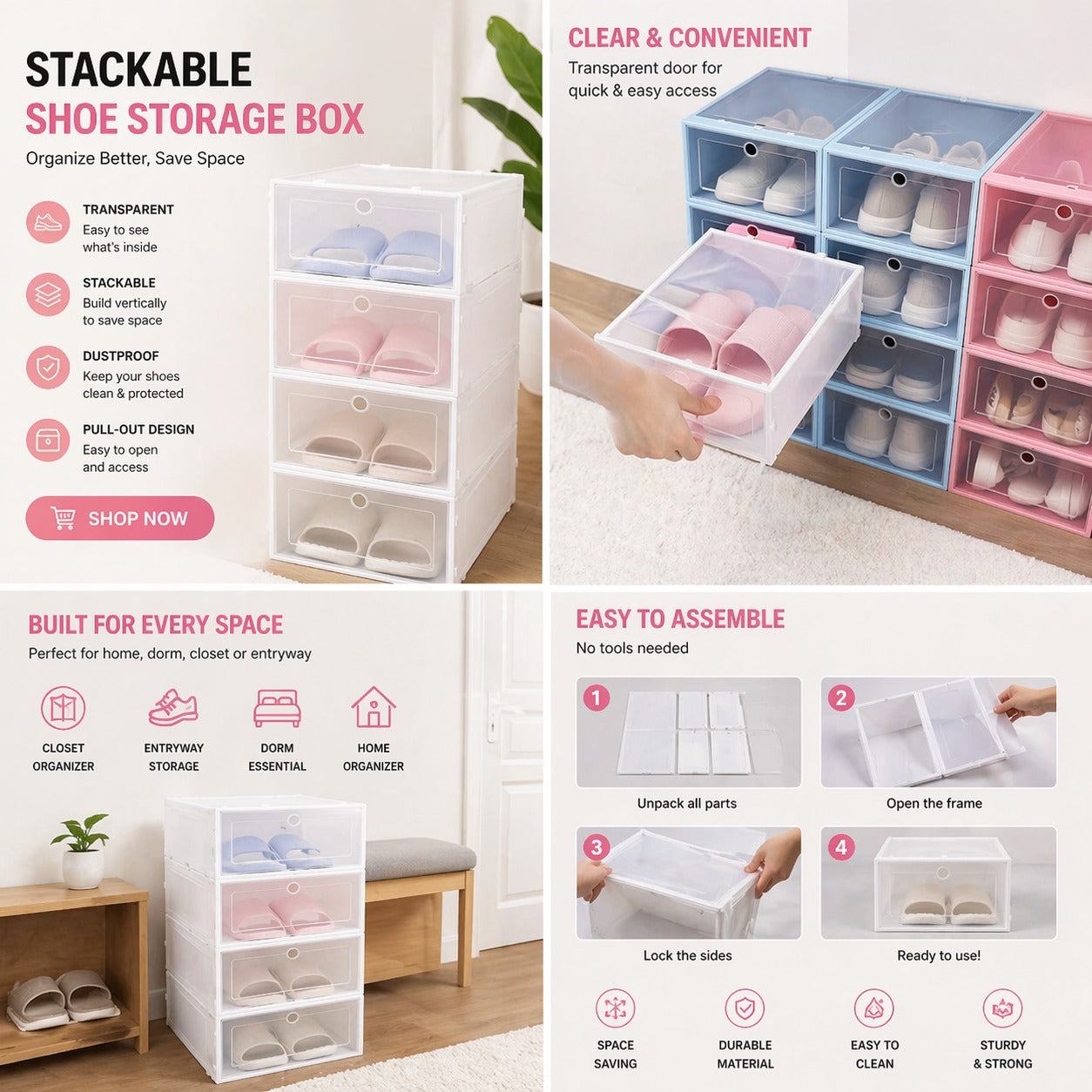 Stackable Shoe Storage Organizer Box | Transparent Plastic Shoe Case