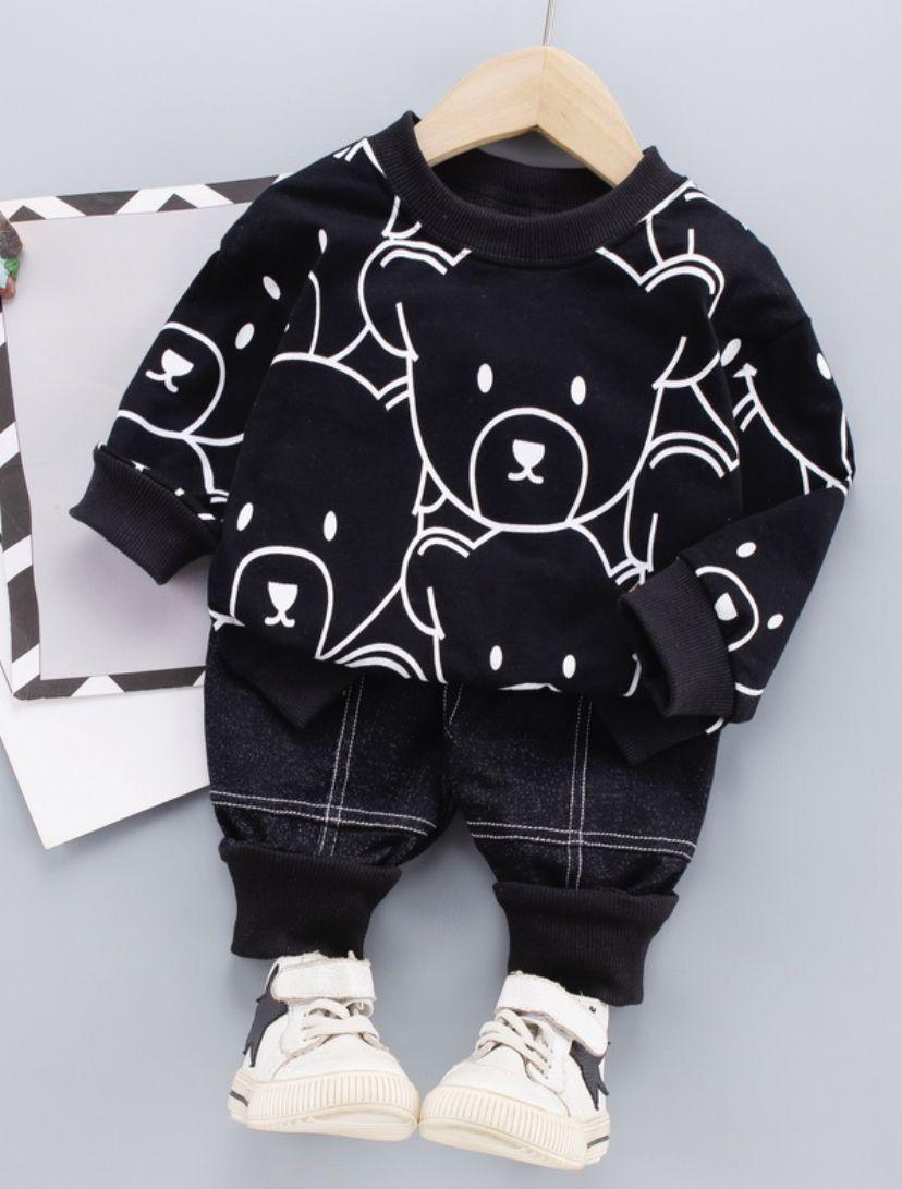 Black Panda Check Trouser Kids Fleece Tracksuit