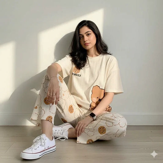 New Bear Cookies Printed Cotton Night Dress