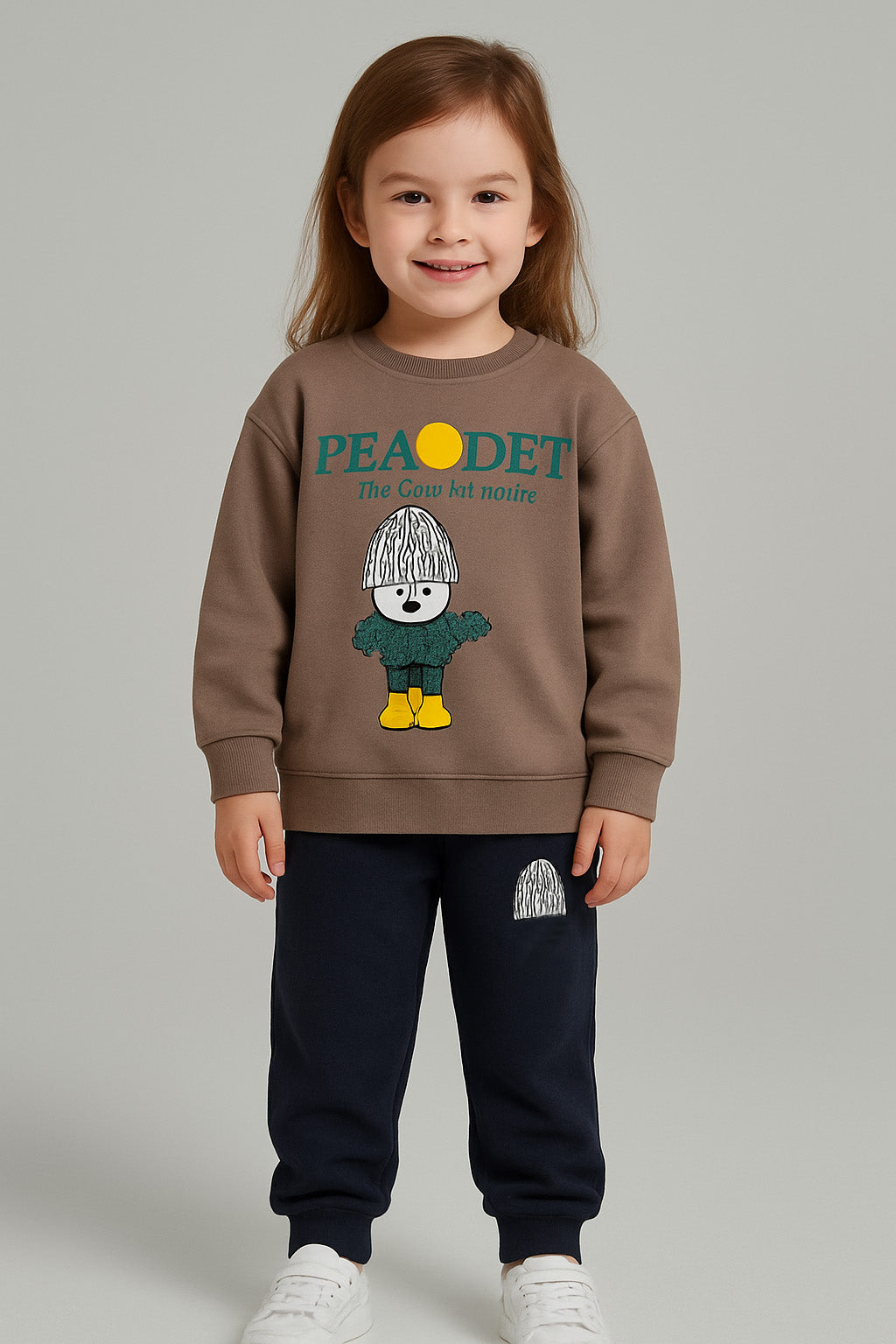 Green Bear Printed Kids Fleece Tracksuit
