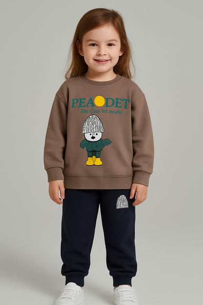 Green Bear Printed Kids Fleece Tracksuit