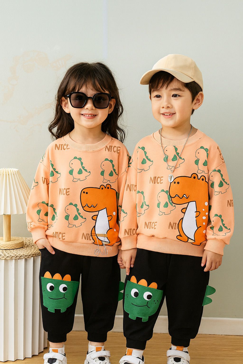 Peach Dragon Printed Kids Fleece Tracksuit