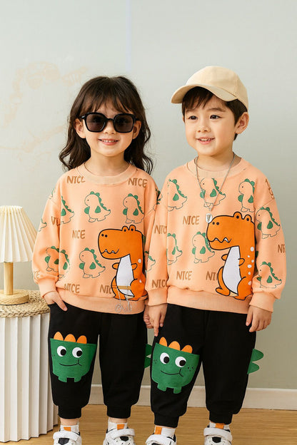 Peach Dragon Printed Kids Fleece Tracksuit