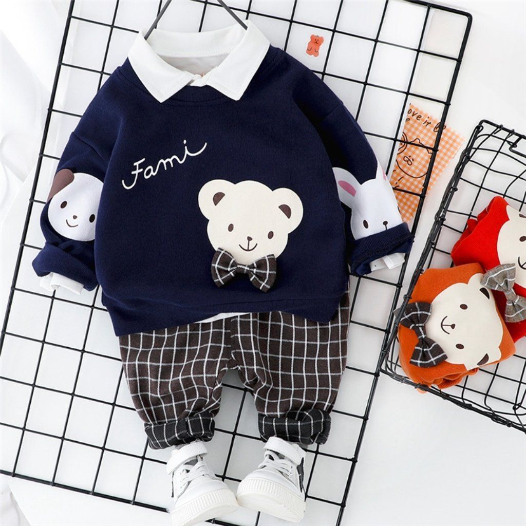 Blue Panda Printed Kids Fleece Tracksuit
