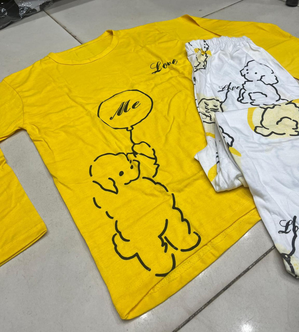 Yellow Love Design Night Suit – Premium Fabric Sleepwear for Girls & Women