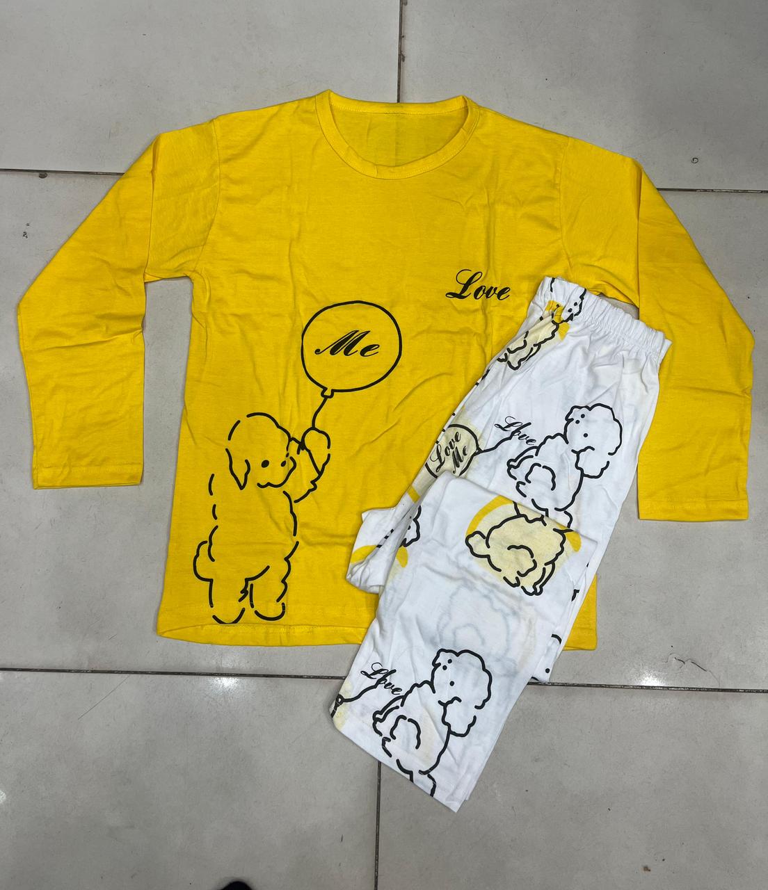 Yellow Love Design Night Suit – Premium Fabric Sleepwear for Girls & Women