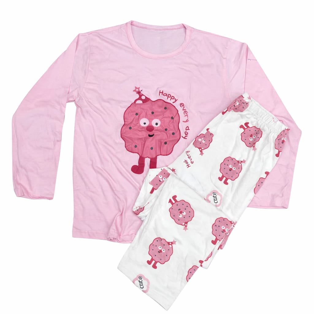 Happy Day Cartoon Design Night Suit for Girls & Women – Premium Fabric Sleepwear