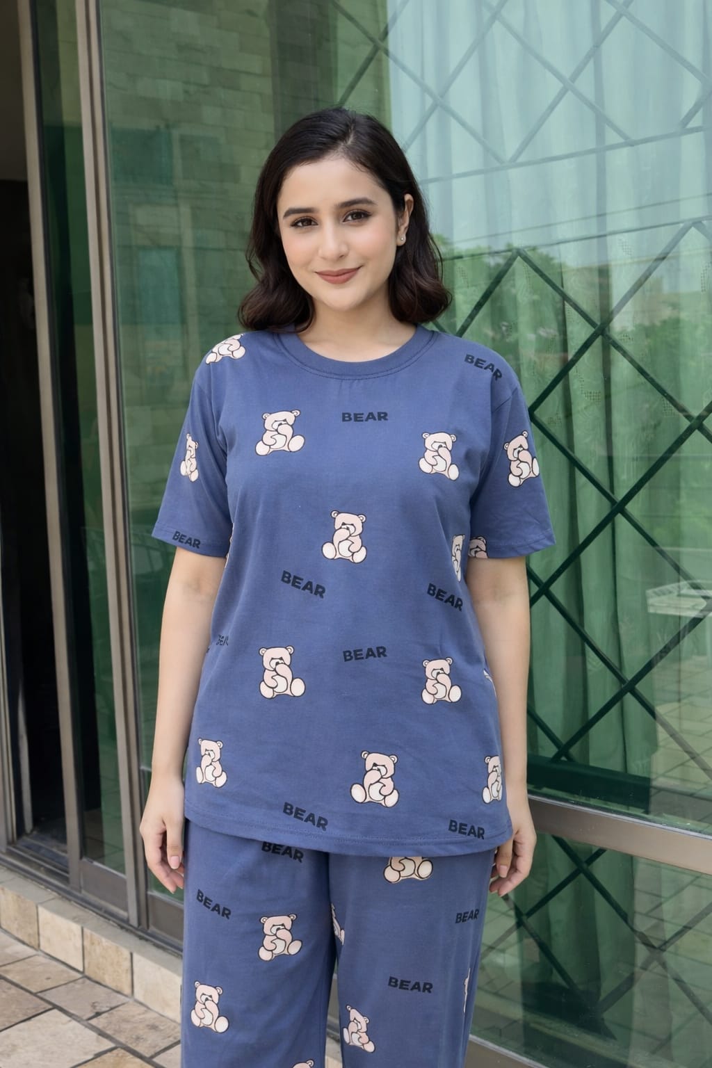 Cozy Bear Printed Night Suit for Women