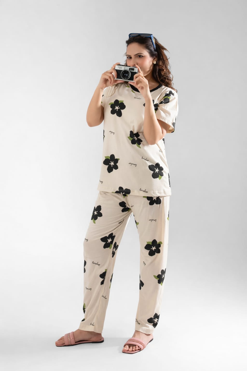 Big Flowers Printed Night Suit for Women – Soft & Comfortable Sleepwear Set