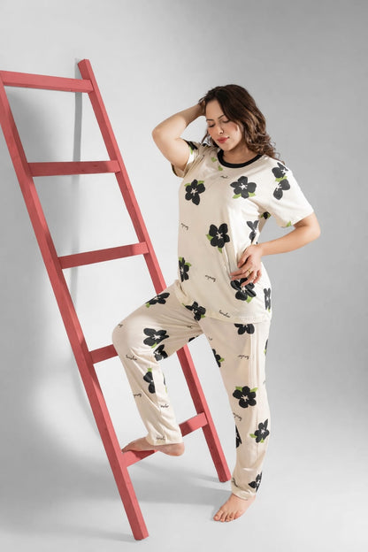 Big Flowers Printed Night Suit for Women