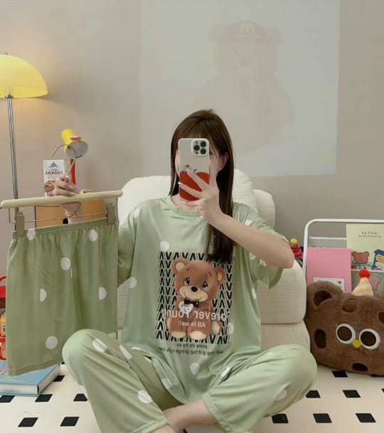 Imported 3 Piece Nightwear Set – Malai Cotton Premium Quality (Free Size)
