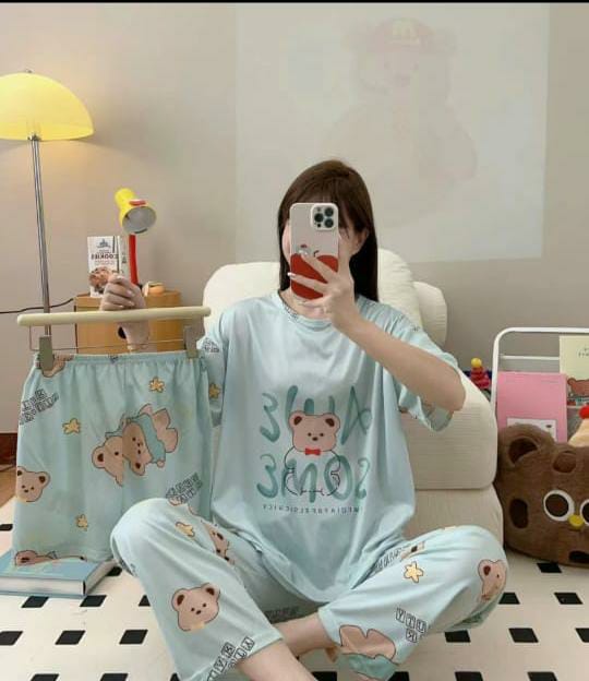 Imported 3 Piece Nightwear Set – Malai Cotton Premium Quality (Free Size)