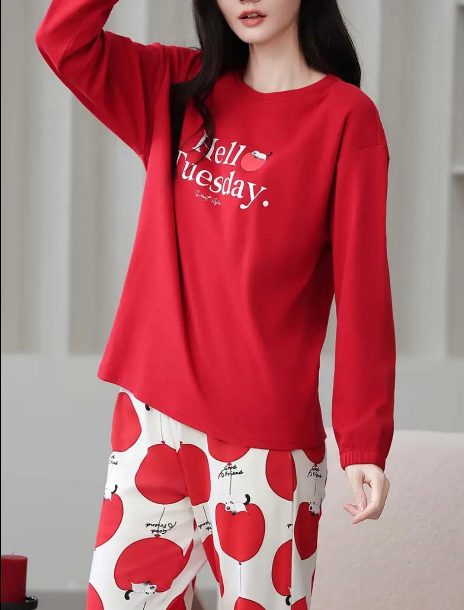 Red Full Sleeves Premium Night Suit