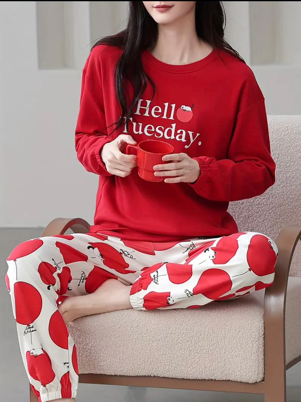 Red Full Sleeves Premium Night Suit
