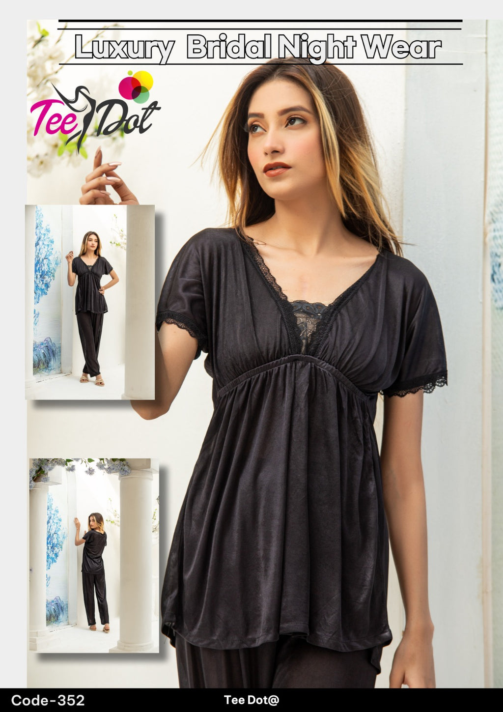 Premium Silk 2 Piece Nightwear Set – Shirt & Trouser Free Size