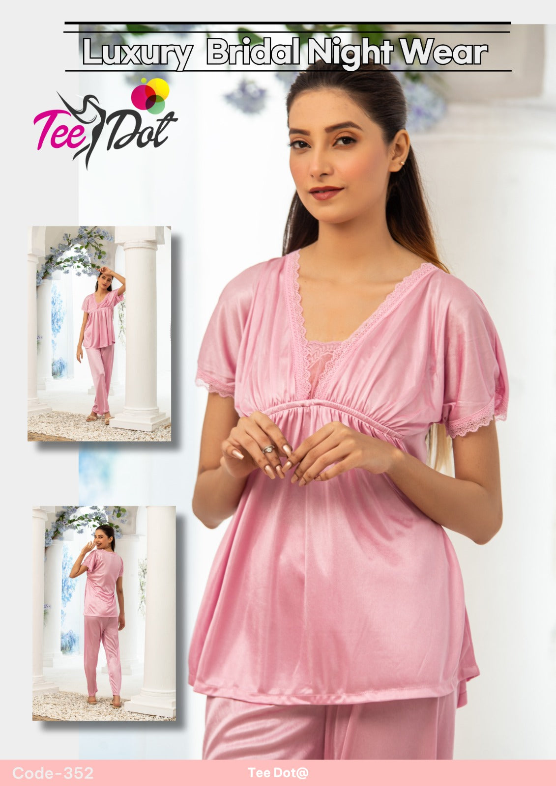 Premium Silk 2 Piece Nightwear Set – Shirt & Trouser Free Size