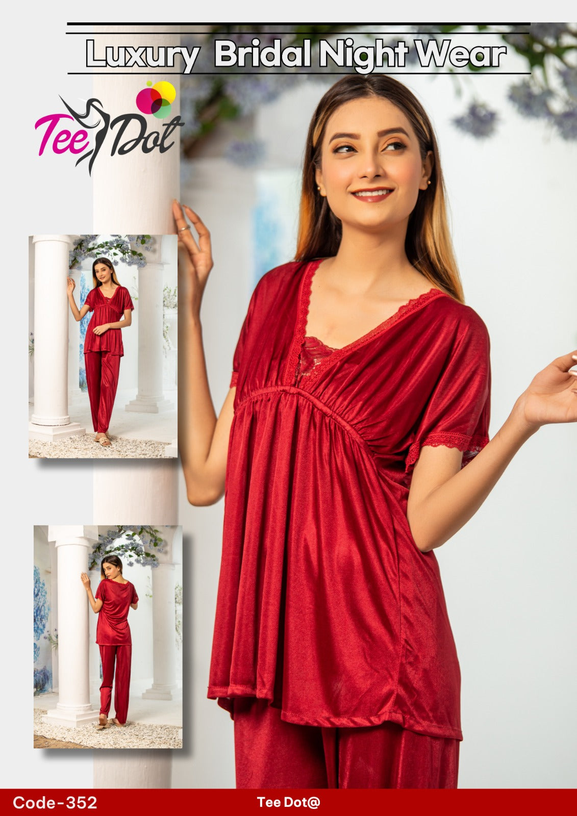 Premium Silk 2 Piece Nightwear Set – Shirt & Trouser Free Size