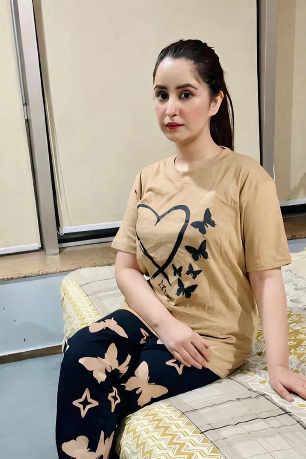 Heart & Butterfly Printed Night Suit – Soft Jersey Fabric Sleepwear