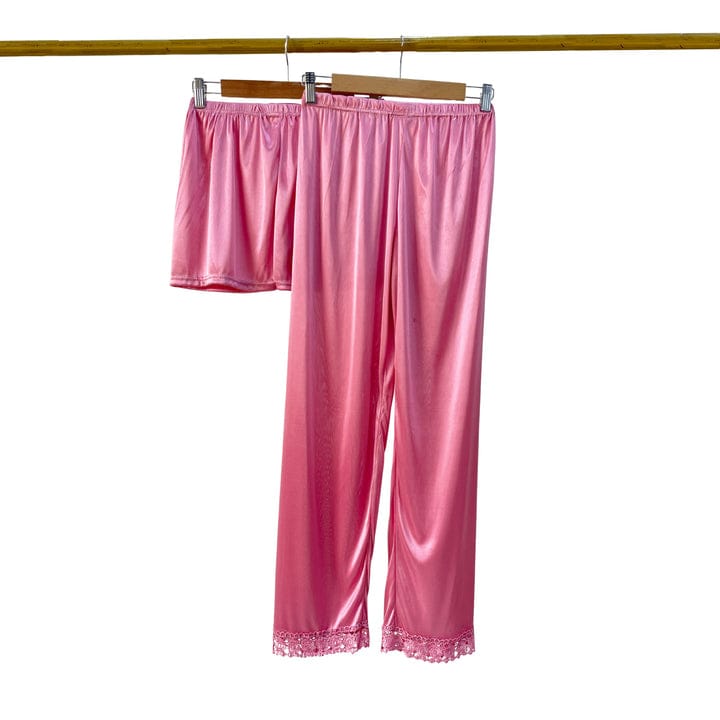 5 Pcs Silk Satin Pajama Set – Lace Cami Top Nightgown Robe Sleepwear