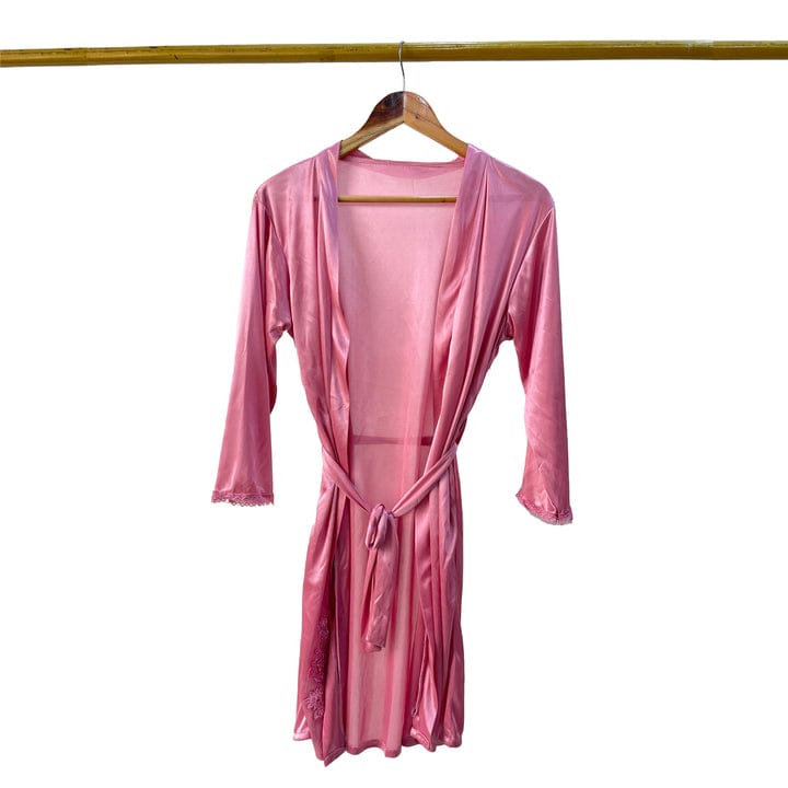 5 Pcs Silk Satin Pajama Set – Lace Cami Top Nightgown Robe Sleepwear