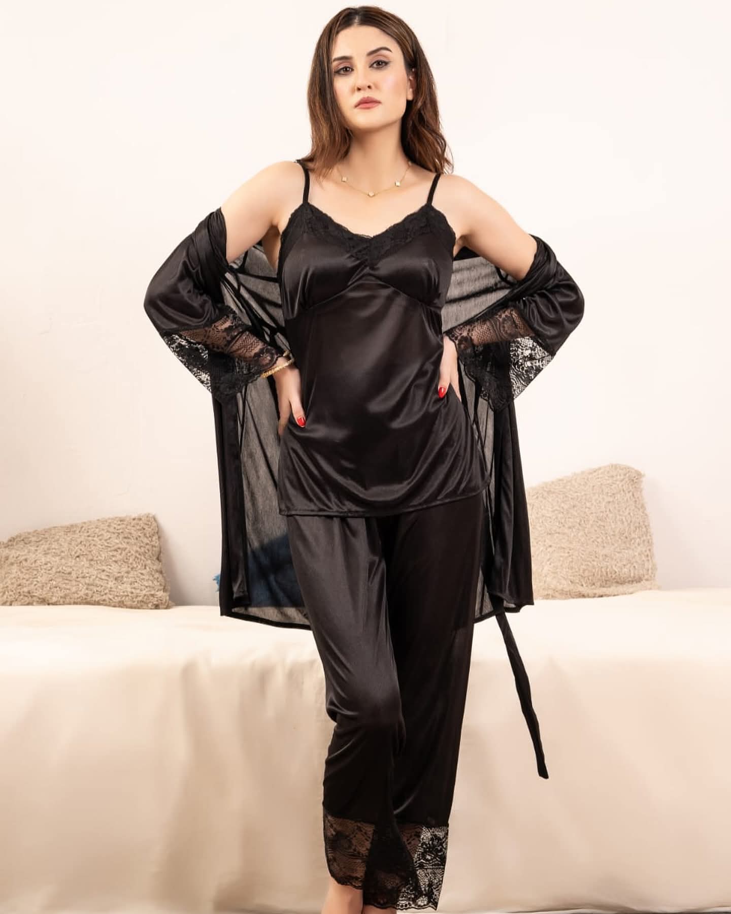 5 Piece Bridal Nighty Set Lycra Silk Jersey Non-Padded Nightwear (Art 361)