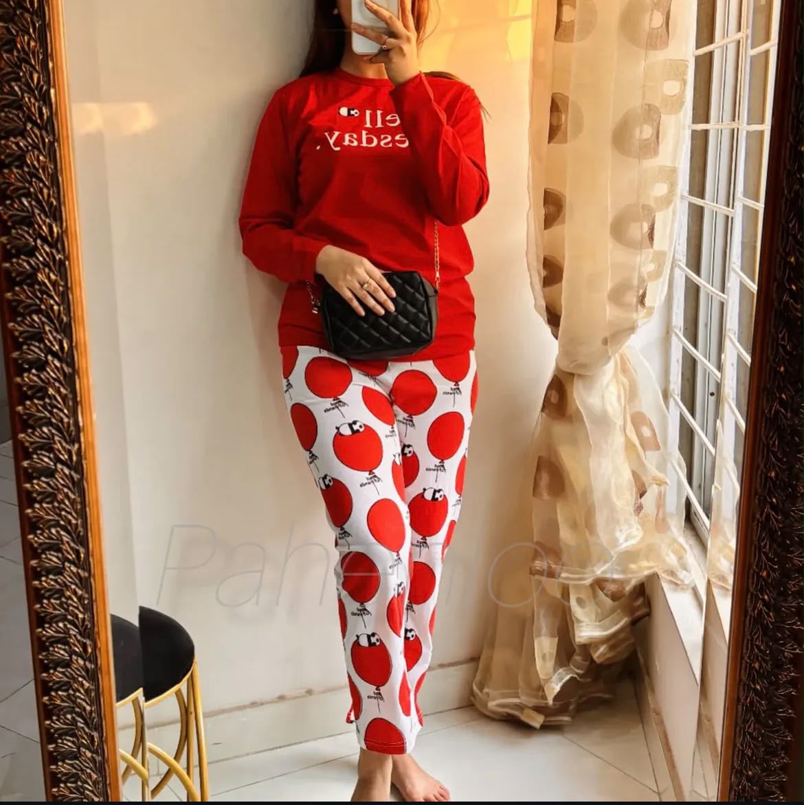 Purple Check Heart & Red Hello Tuesday Pack of 2 Night Suits for Women