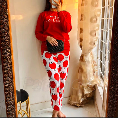 Purple Check Heart & Red Hello Tuesday Pack of 2 Night Suits for Women