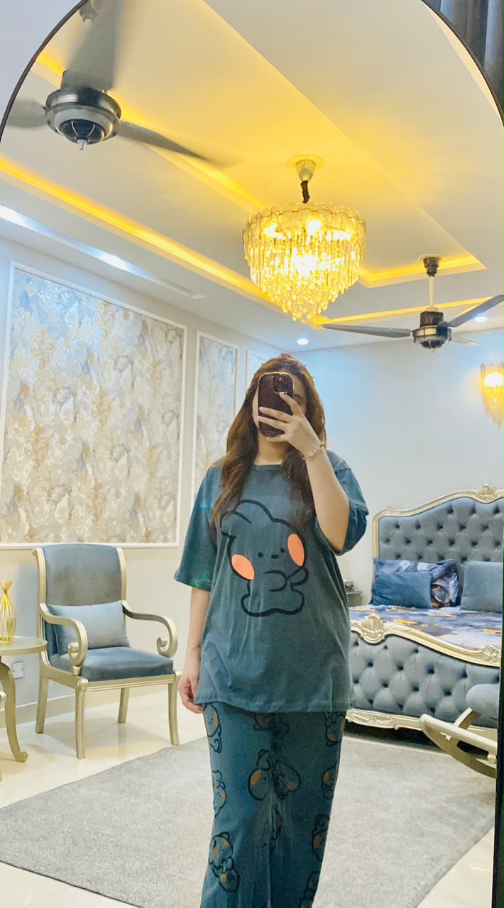 Grey Rabbit Printed Night Suit