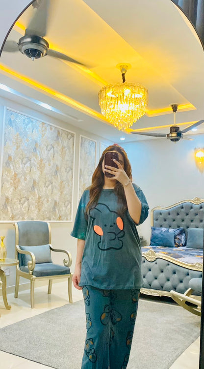Grey Rabbit Printed Night Suit