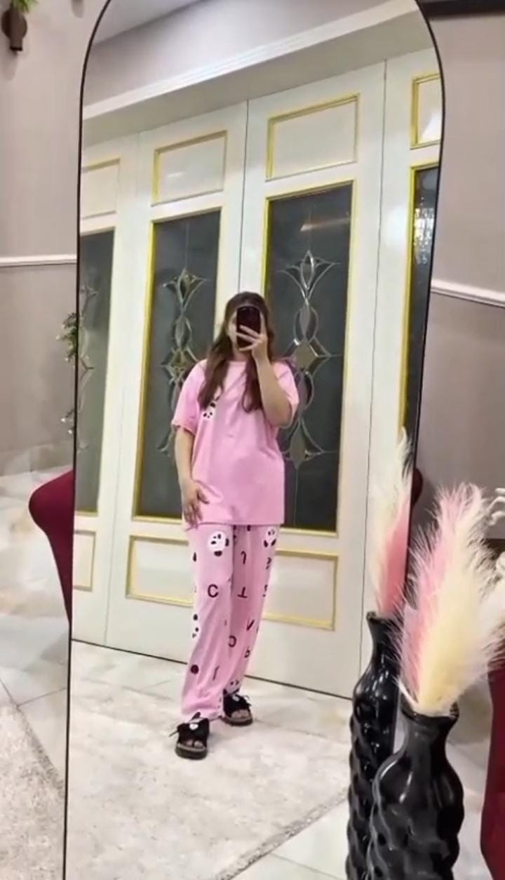 Pink Panda Printed Night Suit