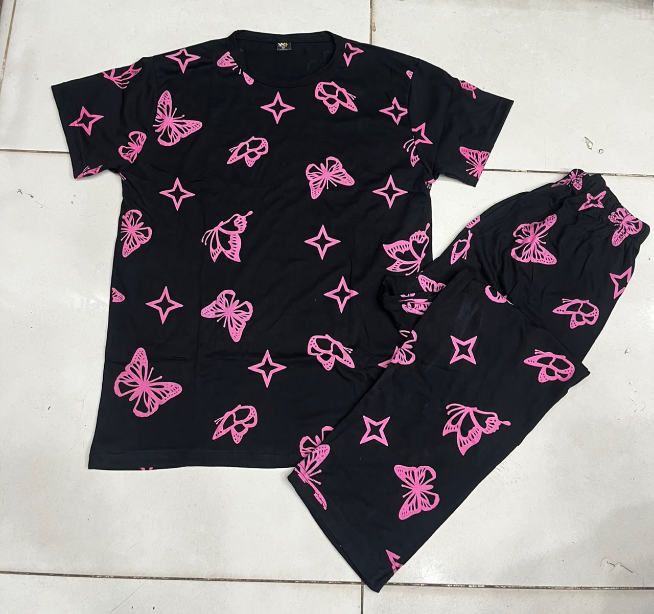 Black Butterfly Printed Night Suit