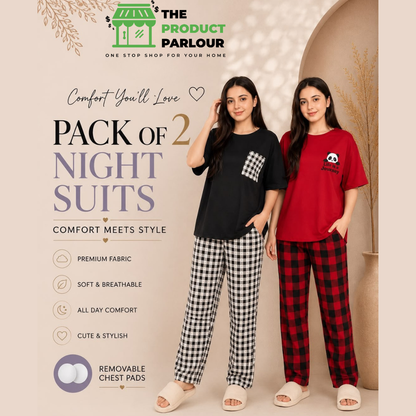 Red Panda & Black Check Pocket Pack of 2 Night Suits