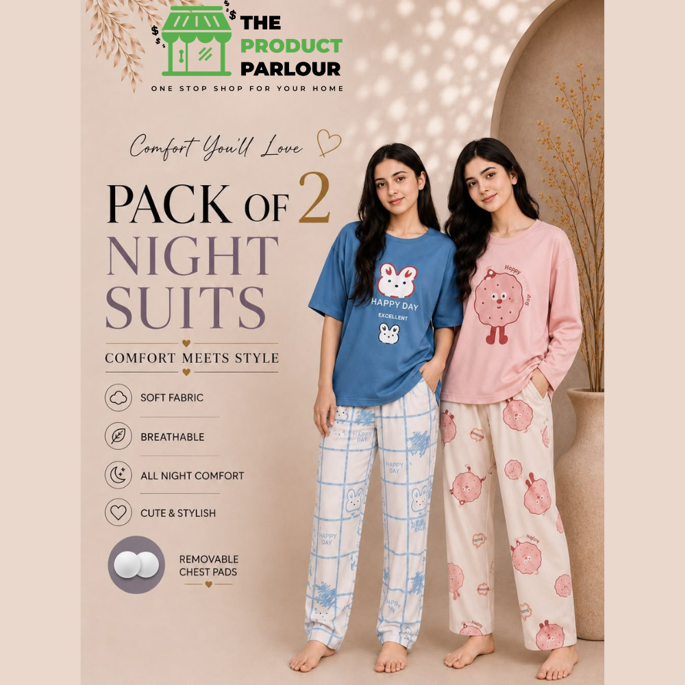 Blue Rabbit & Pink Donut Pack of 2 Night Suits for Women