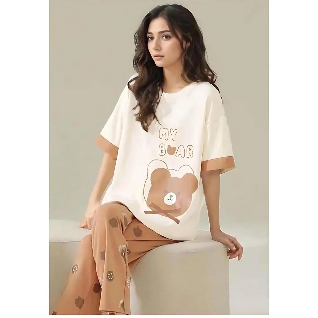 My Bear Printed Night Suit for Women – Cute & Comfortable Cotton Sleepwear