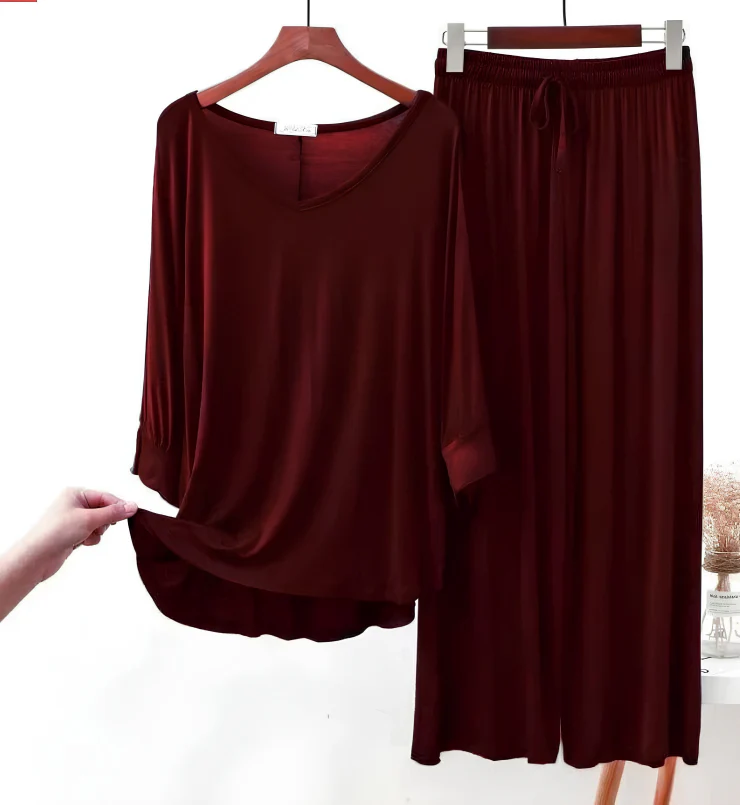 Maroon V-Neck Palazzo Night Suit – Drop Shoulder