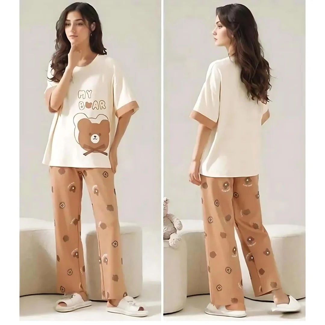 My Bear Printed Night Suit for Women – Cute & Comfortable Cotton Sleepwear