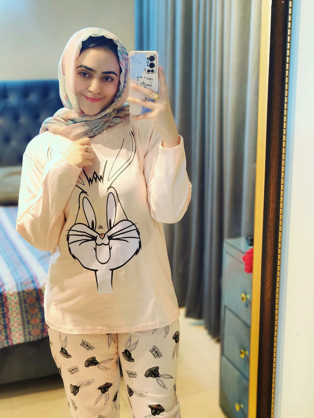 Pink Bunny Printed Night Suit – Soft Cotton Sleepwear