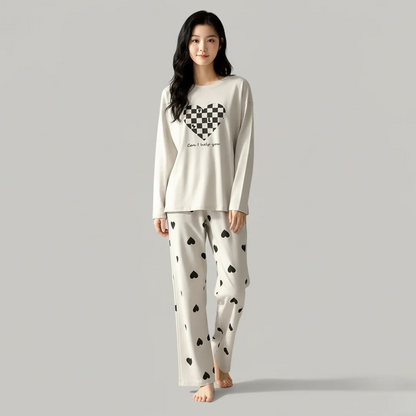 Grey Puzzle Heart Printed Night Suit