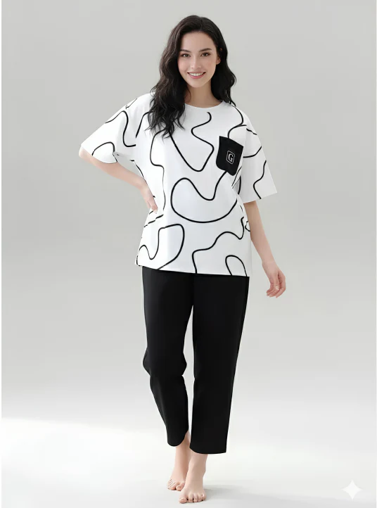 Abstract Printed Night Suit