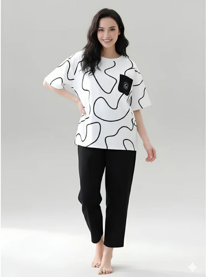 Abstract Printed Night Suit