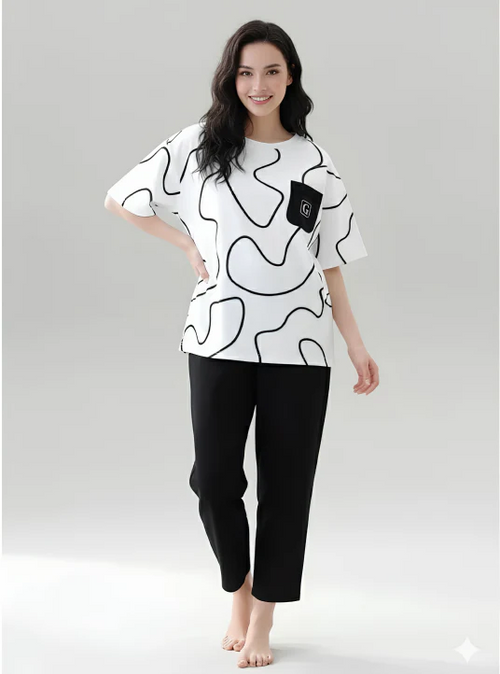 Abstract Printed Night Suit