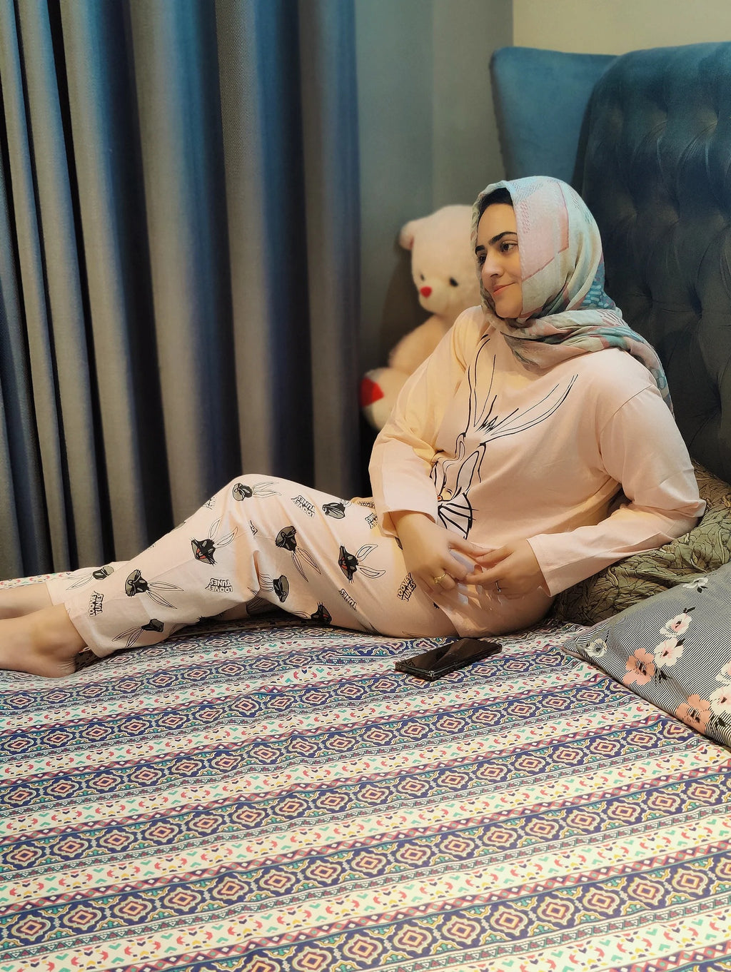 Pink Bunny Printed Night Suit – Soft Cotton Sleepwear
